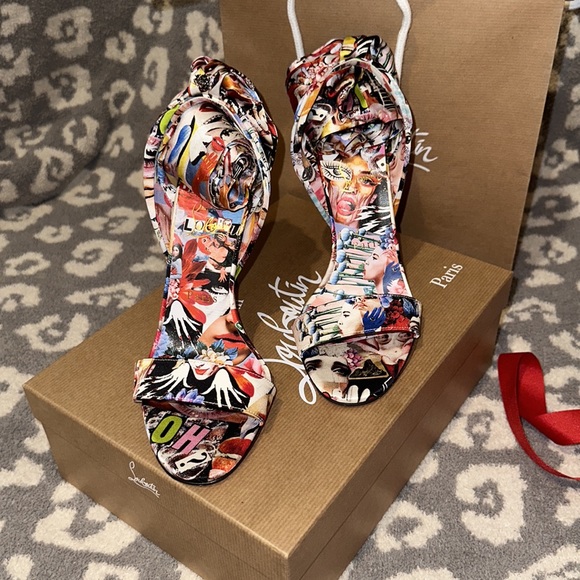 Authentic Christian Louboutin SANDALE DU DESERT Pop Art Ankle Tie Bow Heel Pump - Picture 14 of 17